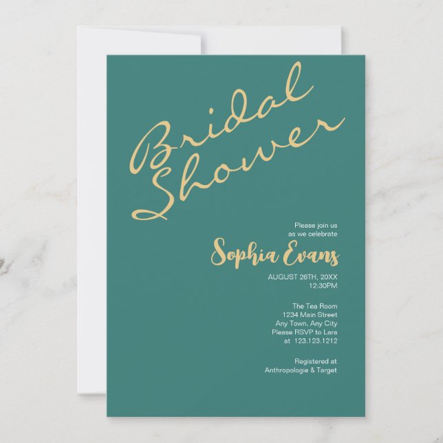 Invitación Ducha Noviembre Verde Myrtle de oro simple minimal (Anverso)