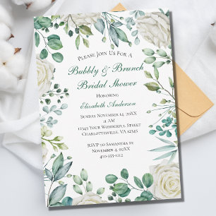 Invitación Ducha nudista botánica de eucalipto floral blanca