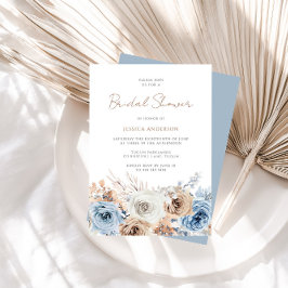 Invitación Ducha nudista floral azul bohemio azul Boho