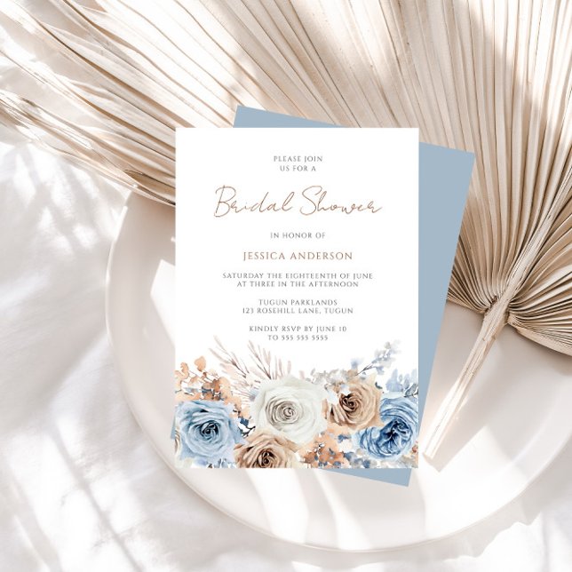 Invitación Ducha nudista floral azul bohemio azul Boho (Subido por el creador)