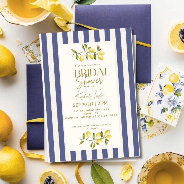 Invitación Ducha nupcial a rayas azules de lemones italianos (Subido por el creador)