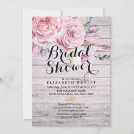 Invitación Ducha nupcial acuarela Boho Floral Rústica Madera