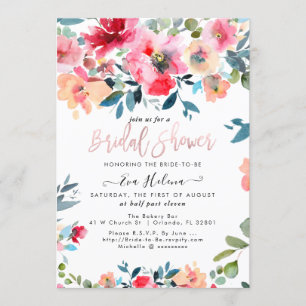 Invitación Ducha nupcial acuarela, Rosas del Jardín Rojo