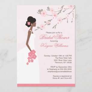 Invitación Ducha nupcial afroamericana de la flor de cerezo
