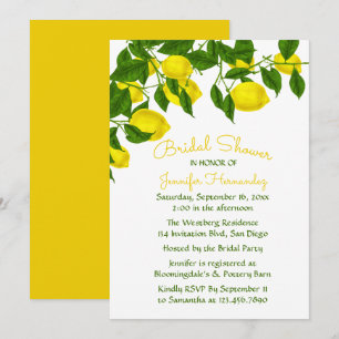 Invitación Ducha Nupcial Amarilla Limón y Acuarela Verde