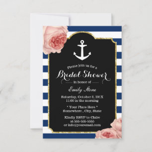 Invitación Ducha nupcial Anchor Nautico Vintage Floral