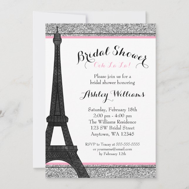 Invitación Ducha nupcial atractiva rosada de París (Anverso)