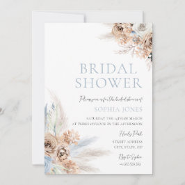 Invitación Ducha nupcial azul Boho: Floral de marfil y azul t