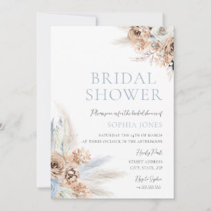 Invitación Ducha nupcial azul Boho: Floral de marfil y azul t