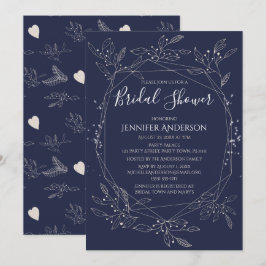 Invitación Ducha nupcial azul botánica