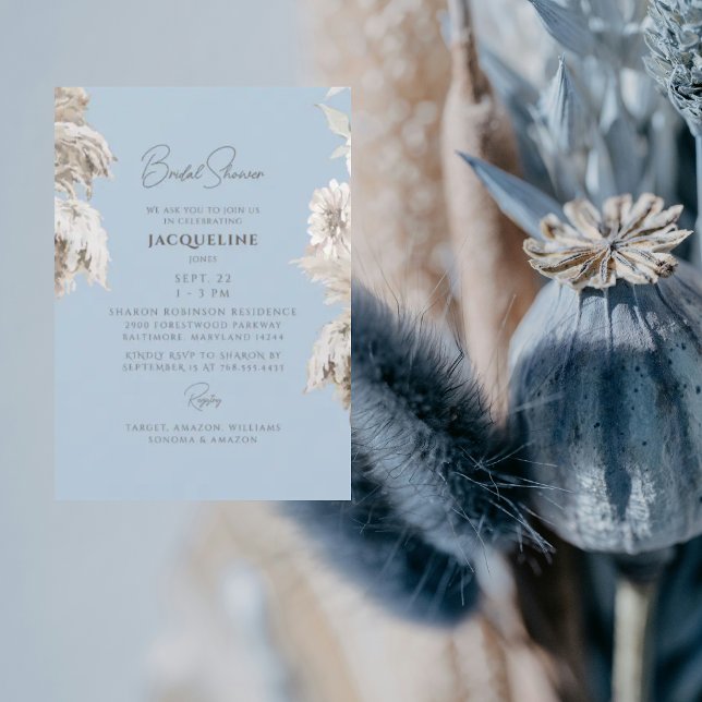 Invitación Ducha nupcial azul cielo blanca Floral (Subido por el creador)