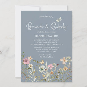 Invitación Ducha nupcial azul con flores silvestres de brunch