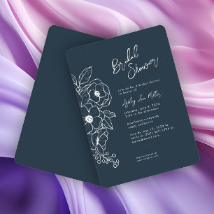 Invitación Ducha nupcial azul de la Marina Froral Mínima