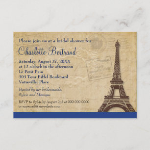 Invitación Ducha nupcial azul de la Torre Eiffel