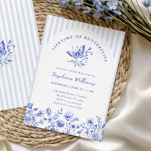 Invitación Ducha Nupcial Azul de Mariposas de Toda la Vida