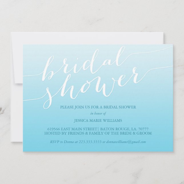 Invitación Ducha nupcial azul de Ombre (Anverso)