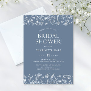 Invitación Ducha nupcial azul floral