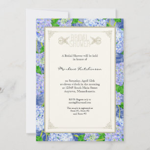 Invitación Ducha nupcial Azul Hydrangea Lace Floral Formal