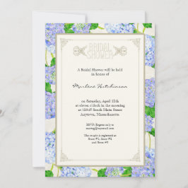 Invitación Ducha nupcial Azul Hydrangea Lace Floral Formal