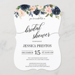Invitación Ducha nupcial azul marina y rosa Rubor