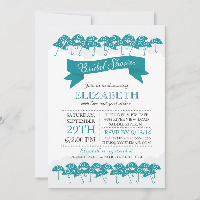 Invitación Ducha nupcial azul moderna (Anverso)