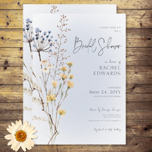 Invitación Ducha nupcial azul moderna de Boho Wildflower