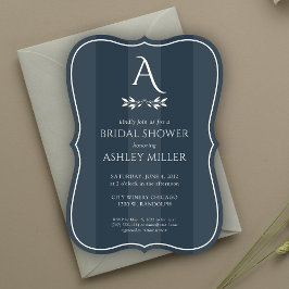 Invitación Ducha nupcial azul trenzada de monograma minimalis