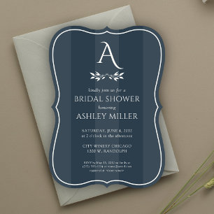Invitación Ducha nupcial azul trenzada de monograma minimalis