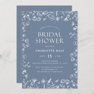 Invitación Ducha nupcial azul turbia botánica