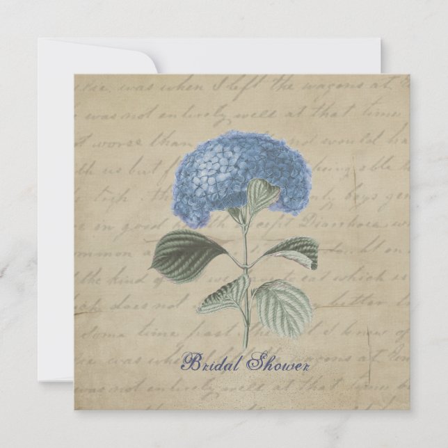 Invitación Ducha nupcial azul vintage Hydrangea (Anverso)