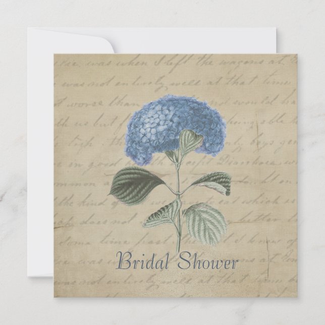 Invitación Ducha nupcial azul vintage Hydrangea (Anverso)