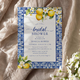 Invitación Ducha nupcial azul y lemon mediterráneo