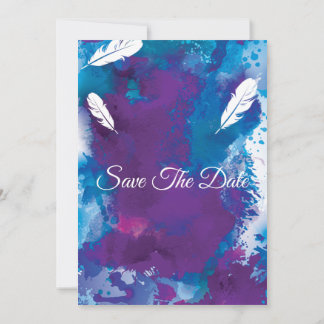 Invitación Ducha nupcial, azul y plumas