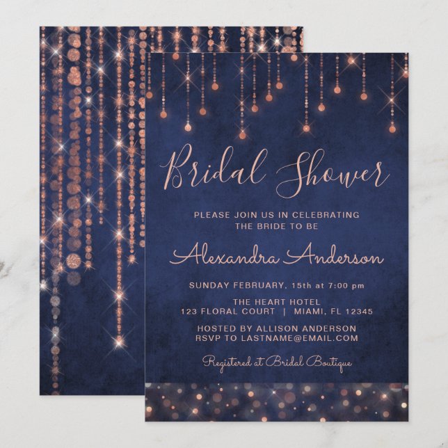 Invitación Ducha nupcial azul y Rosa (Anverso / Reverso)