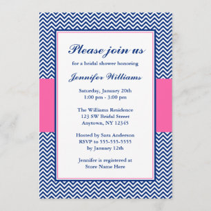 Invitación Ducha nupcial azul y rosa Chevron