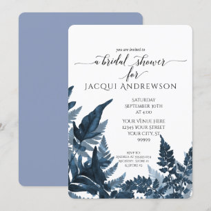 Invitación Ducha nupcial Azure Blue Fern Foliage Botánico