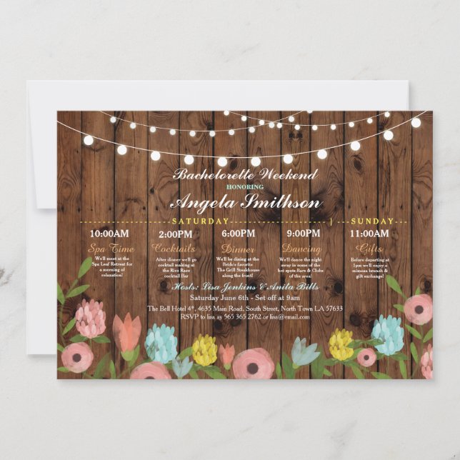 Invitación Ducha nupcial Bachelorette itinerario floral de (Anverso)