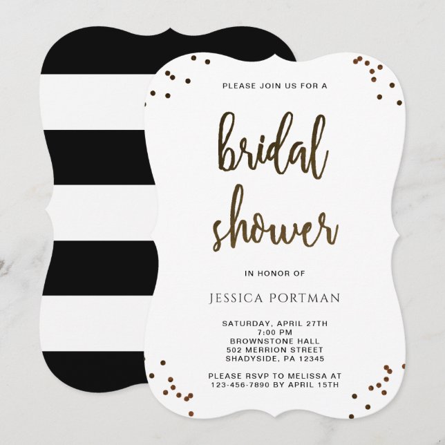 Invitación Ducha nupcial Bandas modernas en blanco y negro (Anverso / Reverso)