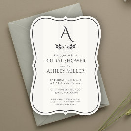 Invitación Ducha nupcial blanca a rayas de monograma minimali