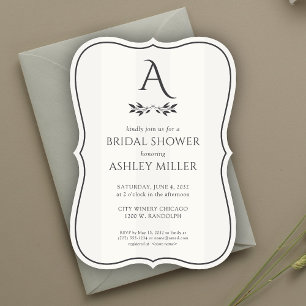 Invitación Ducha nupcial blanca a rayas de monograma minimali