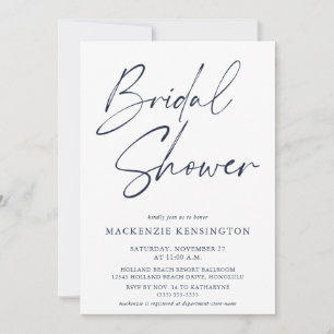 Invitación Ducha nupcial blanca azul de la marina moderna