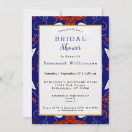 Invitación Ducha nupcial blanca de oro rojo nórdico