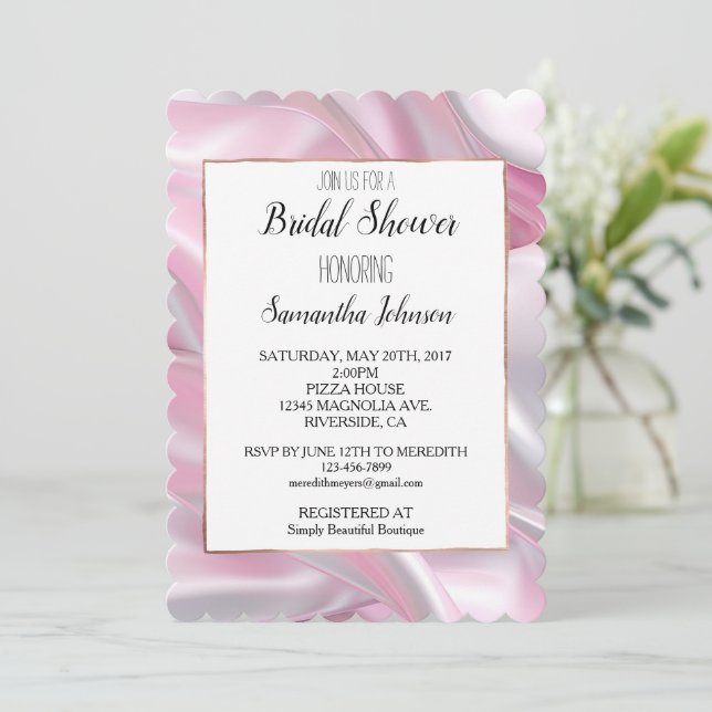 Invitación Ducha nupcial blanca rosada (Anverso de pie)