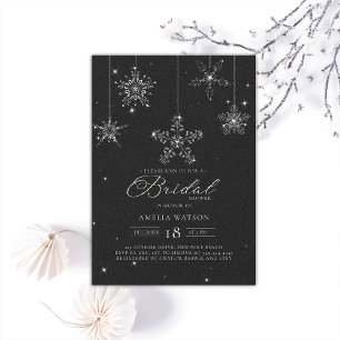 Invitación Ducha nupcial blanca y negra con copos de nieve Di