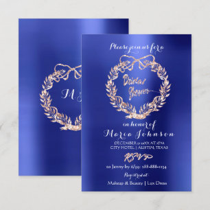 Invitación Ducha nupcial Blue Floral Wreath rosa rosa rosa