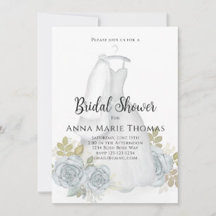 Invitación Ducha nupcial Boda Vestido Elegante Floral Azul