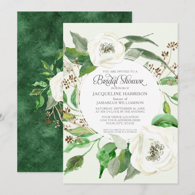Invitación Ducha nupcial BOHO Eucalyptus Rosa de foliación (Anverso / Reverso)