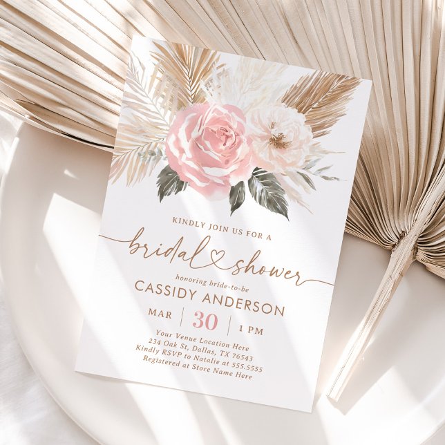 Invitación Ducha nupcial Boho Floral Pampas (Subido por el creador)