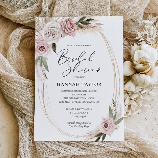 Invitación Ducha nupcial Boho Floral Pampas (Subido por el creador)