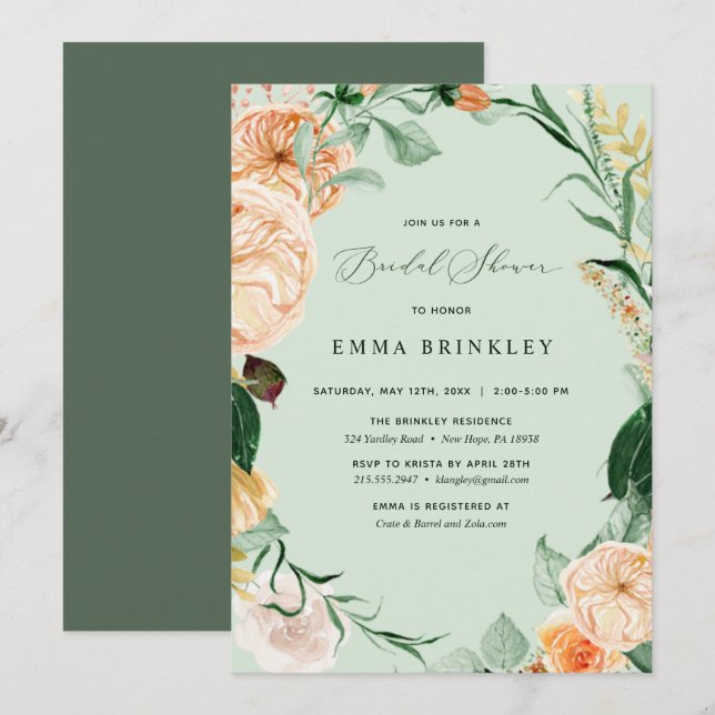 Invitación Ducha nupcial Boho Floral Pastel Sage (Anverso / Reverso)